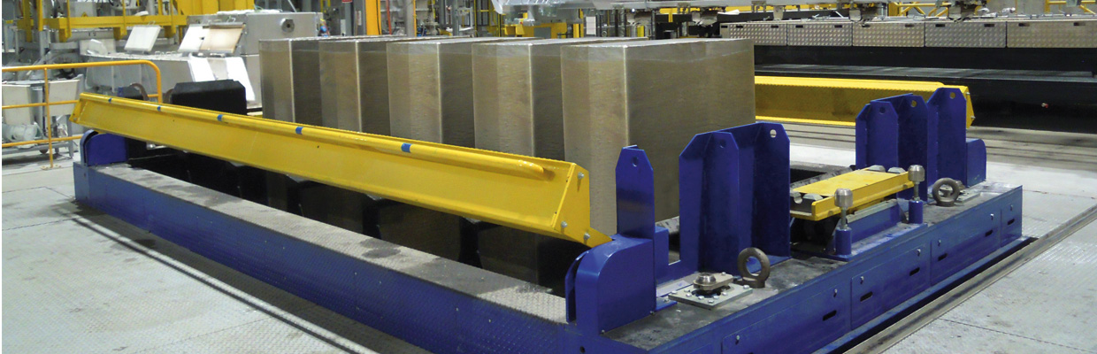 Five aluminum slabs produced with a vertical DC casting machine made by Novelis PAE